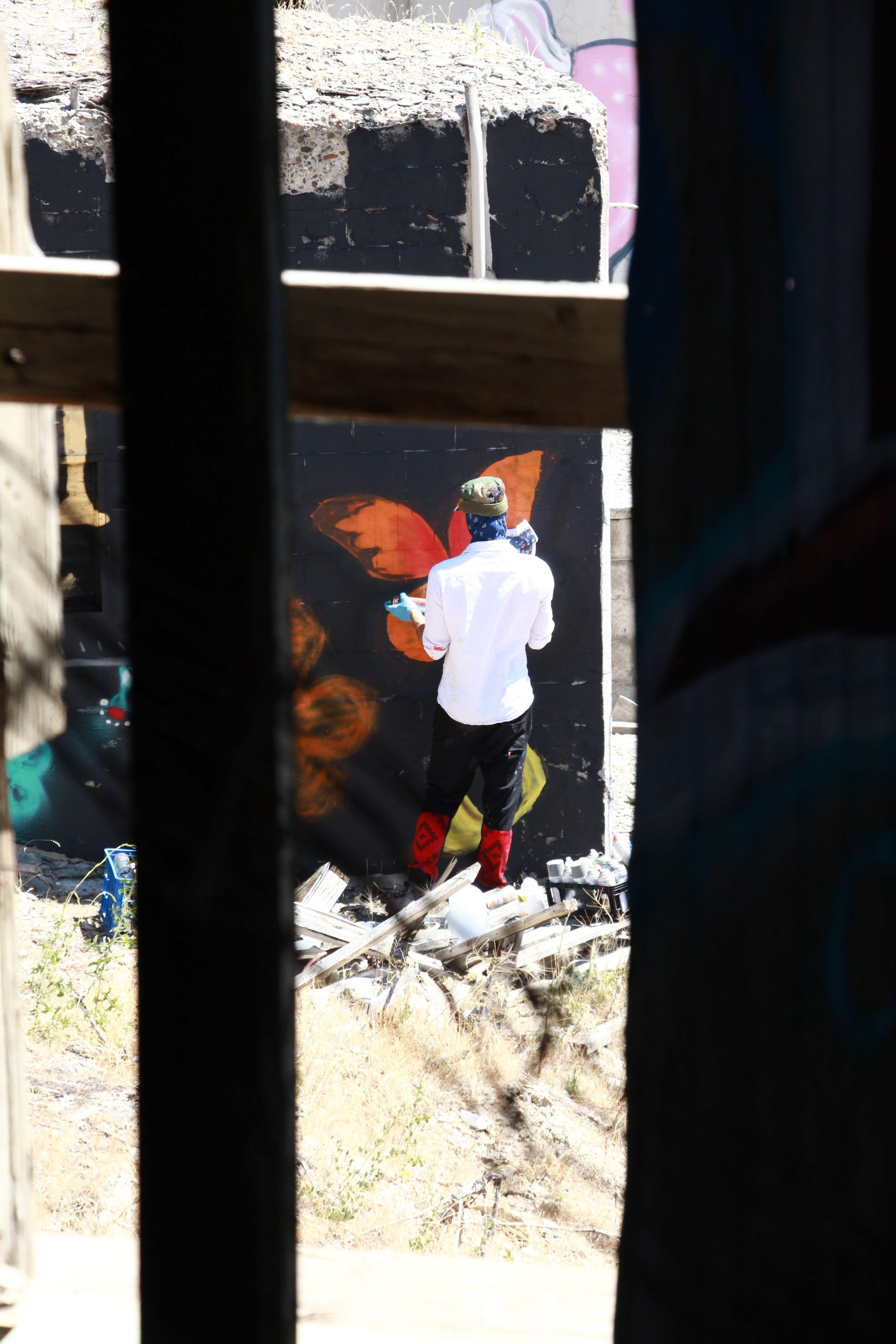 Graffiti Spray Paint Artist On Wall